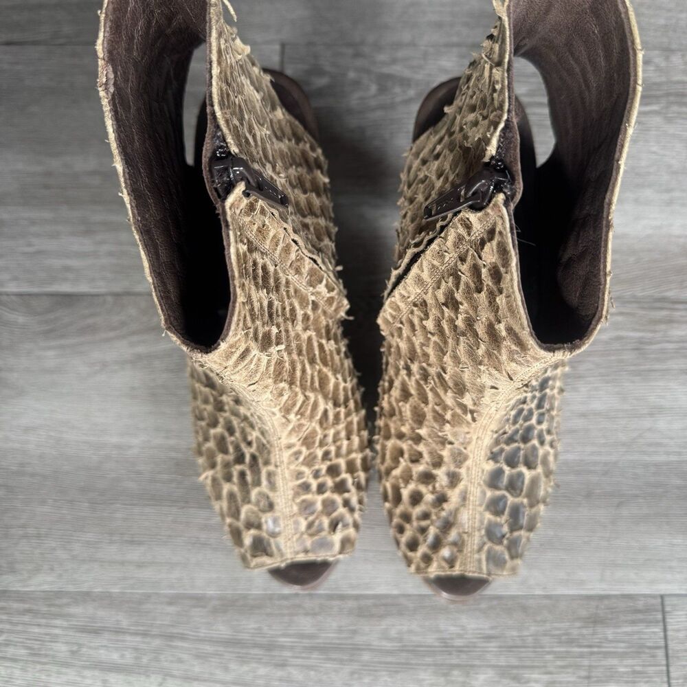 Salpy Artisan Snakeskin Leather Hand Made Wood Heel Open Toe Boots Sz 7 Brown - Picture 14 of 16
